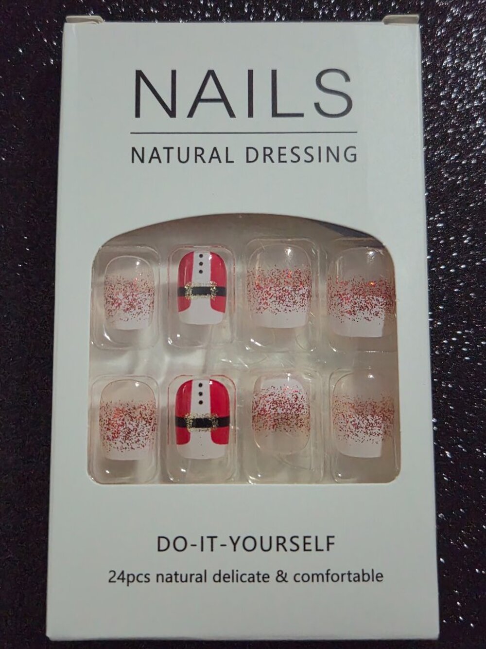Short Square Shaped Christmas Themed Glitter Press On Nails (Set of 24)